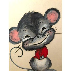 Smiling Mouse Picture, 17"x13" Framed Painting, Happy Mouse